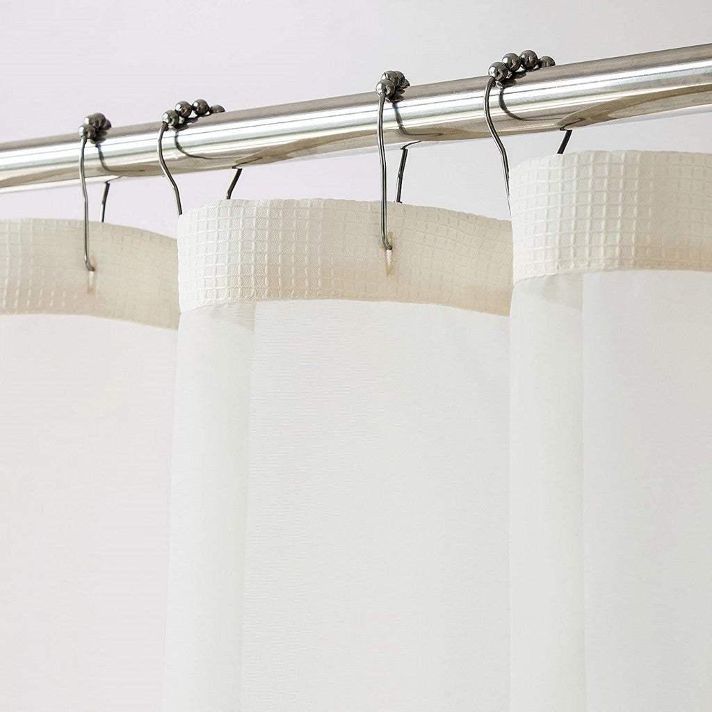 Ivory Sheer and Grid Shower Curtain and Liner Set - Image 2
