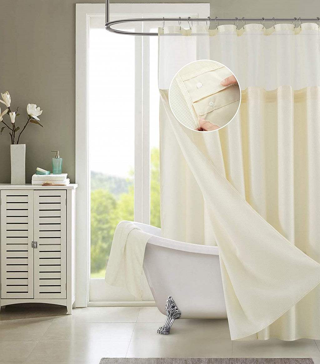Ivory Sheer and Grid Shower Curtain and Liner Set - Image 7