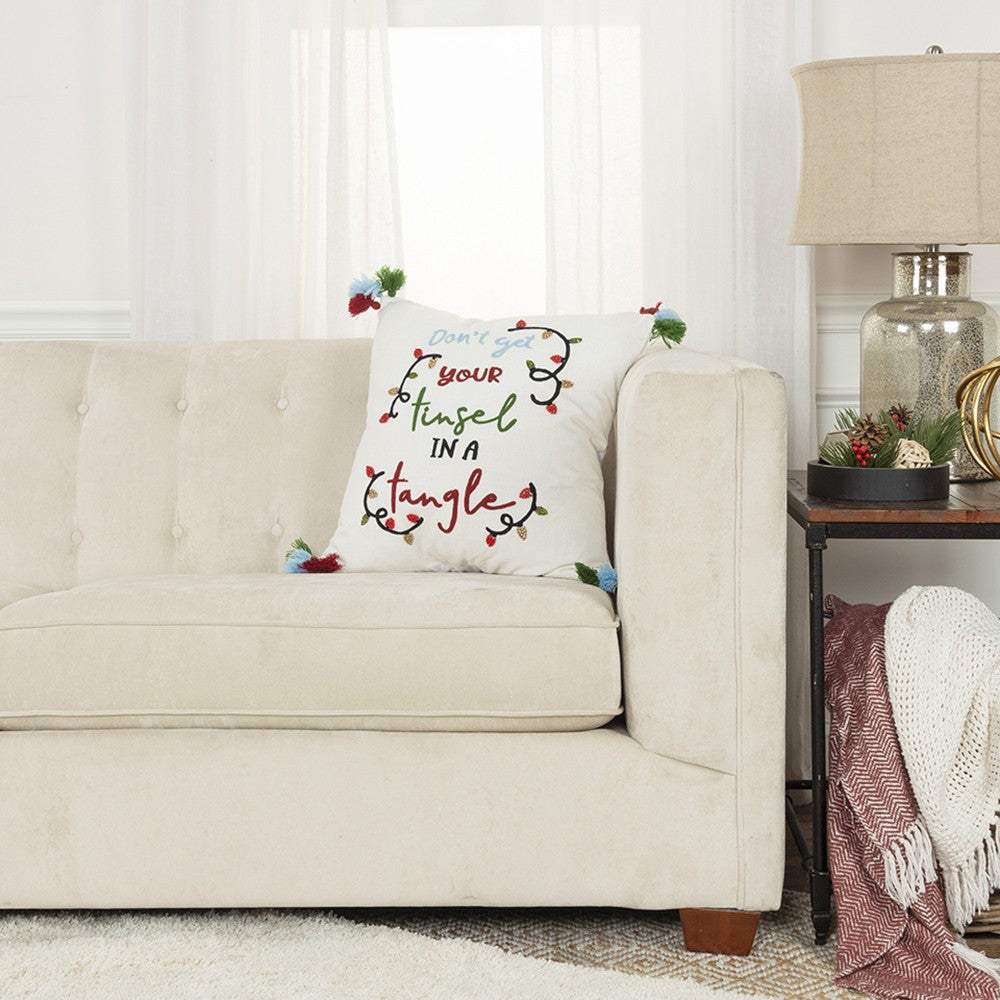 Ivory Tinsel In A Tangle Dimensional Throw Pillow - Image 4