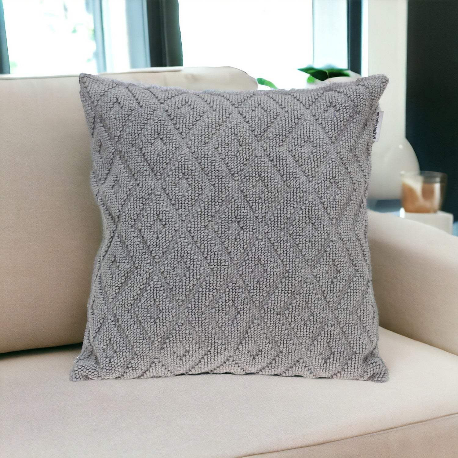 Jacquard Diamond Pattern Decorative Gray Throw Pillow - Image 2