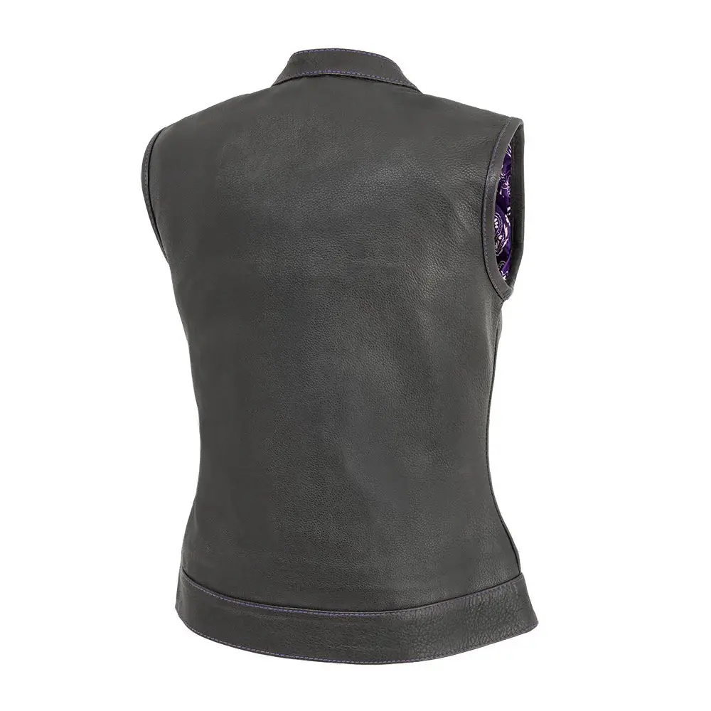Jessica Women's Motorcycle Leather Vest - Purple - Limited Edition - Image 2