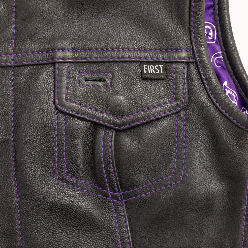 Jessica Women's Motorcycle Leather Vest - Purple - Limited Edition - Image 5