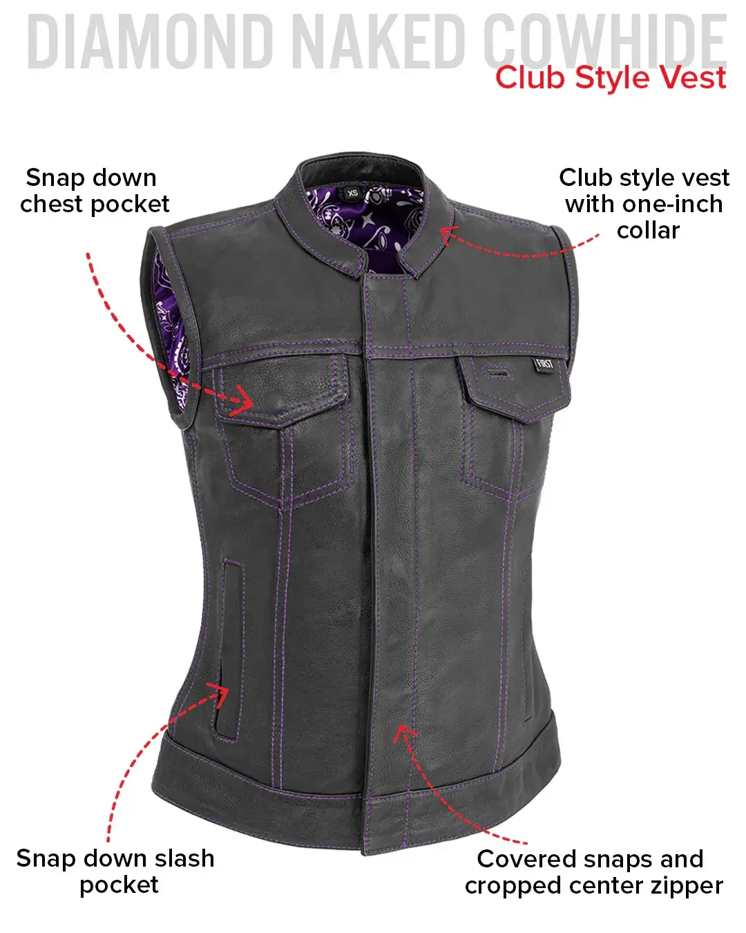 Jessica Women's Motorcycle Leather Vest - Purple - Limited Edition - Image 6