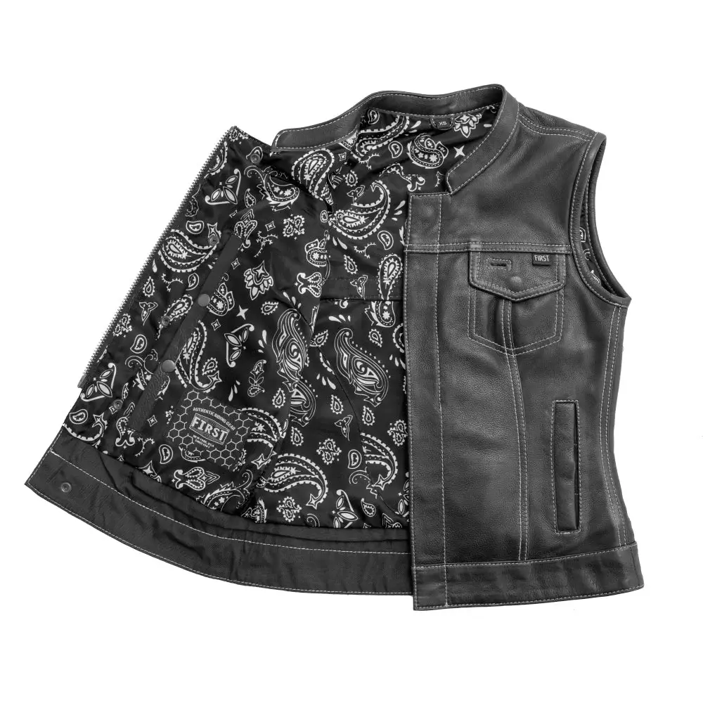 Jessica Women's Motorcycle Leather Vest - White - Limited Edition - Image 2