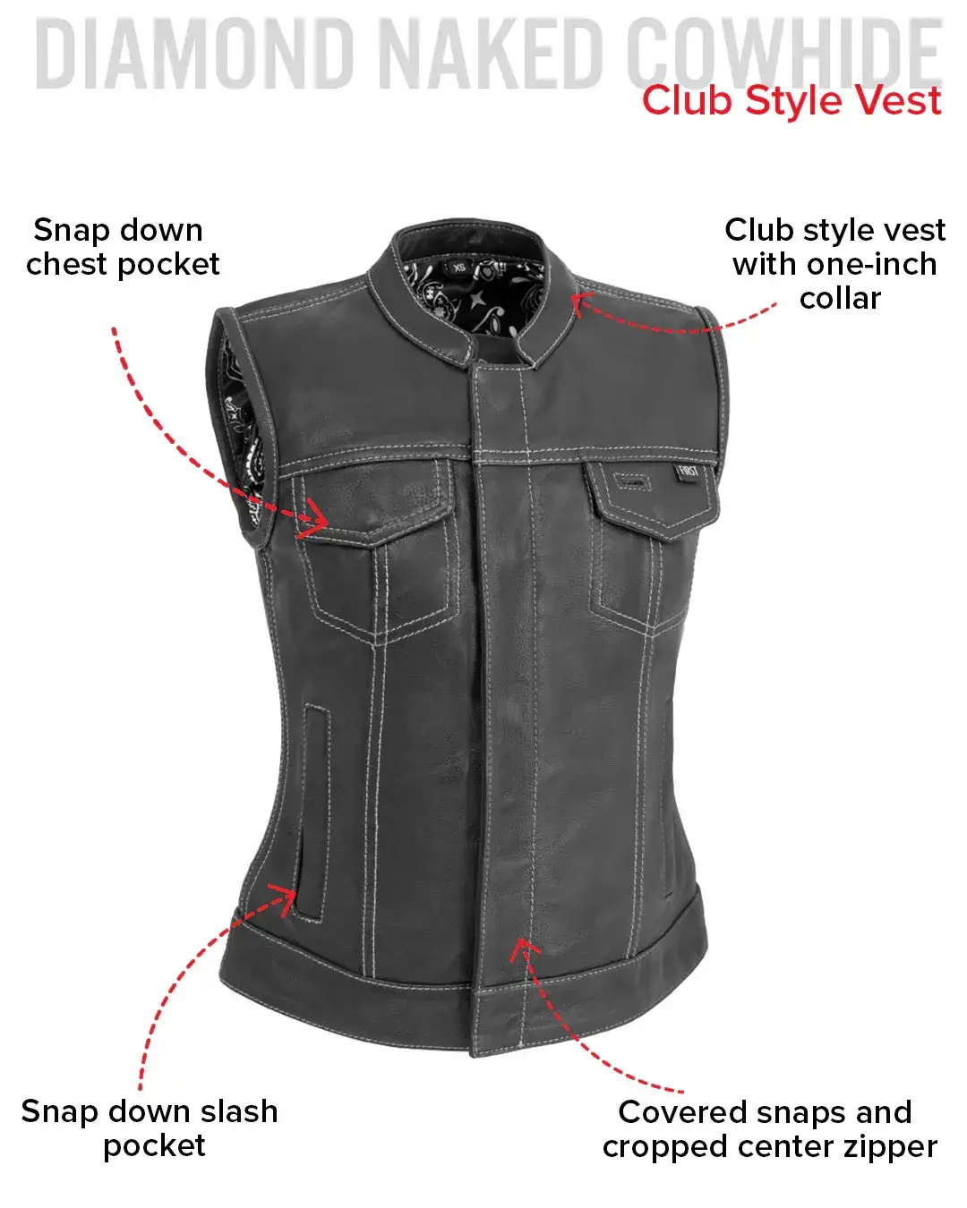 Jessica Women's Motorcycle Leather Vest - White - Limited Edition - Image 6