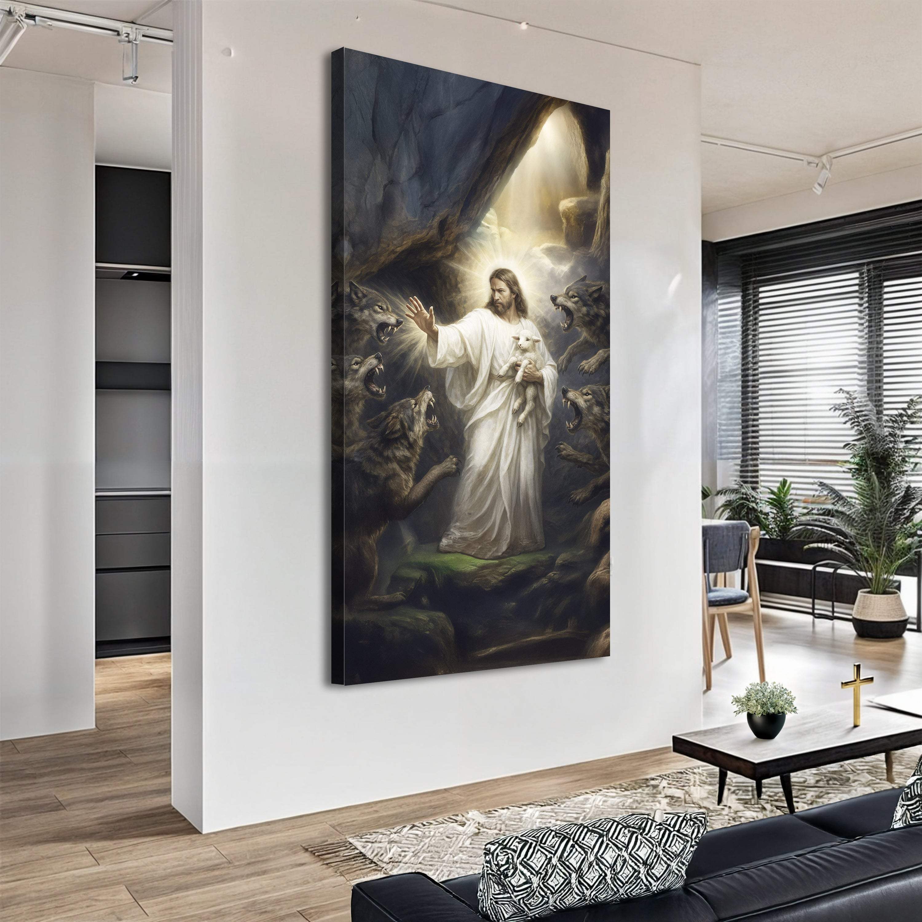 Jesus Protects The Lamb From Wolves Faith Wall Art XV - Image 2