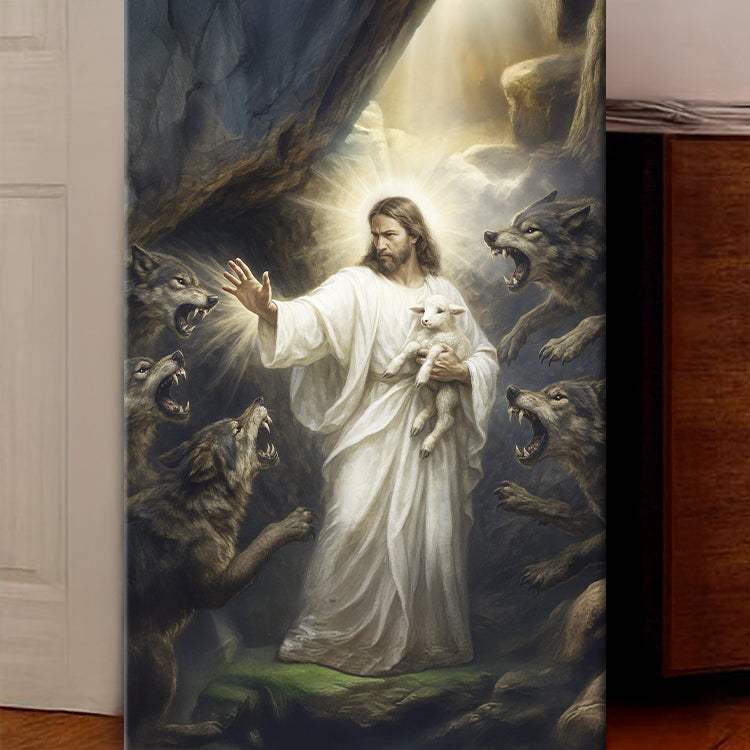 Jesus Protects The Lamb From Wolves Faith Wall Art XV - Image 4