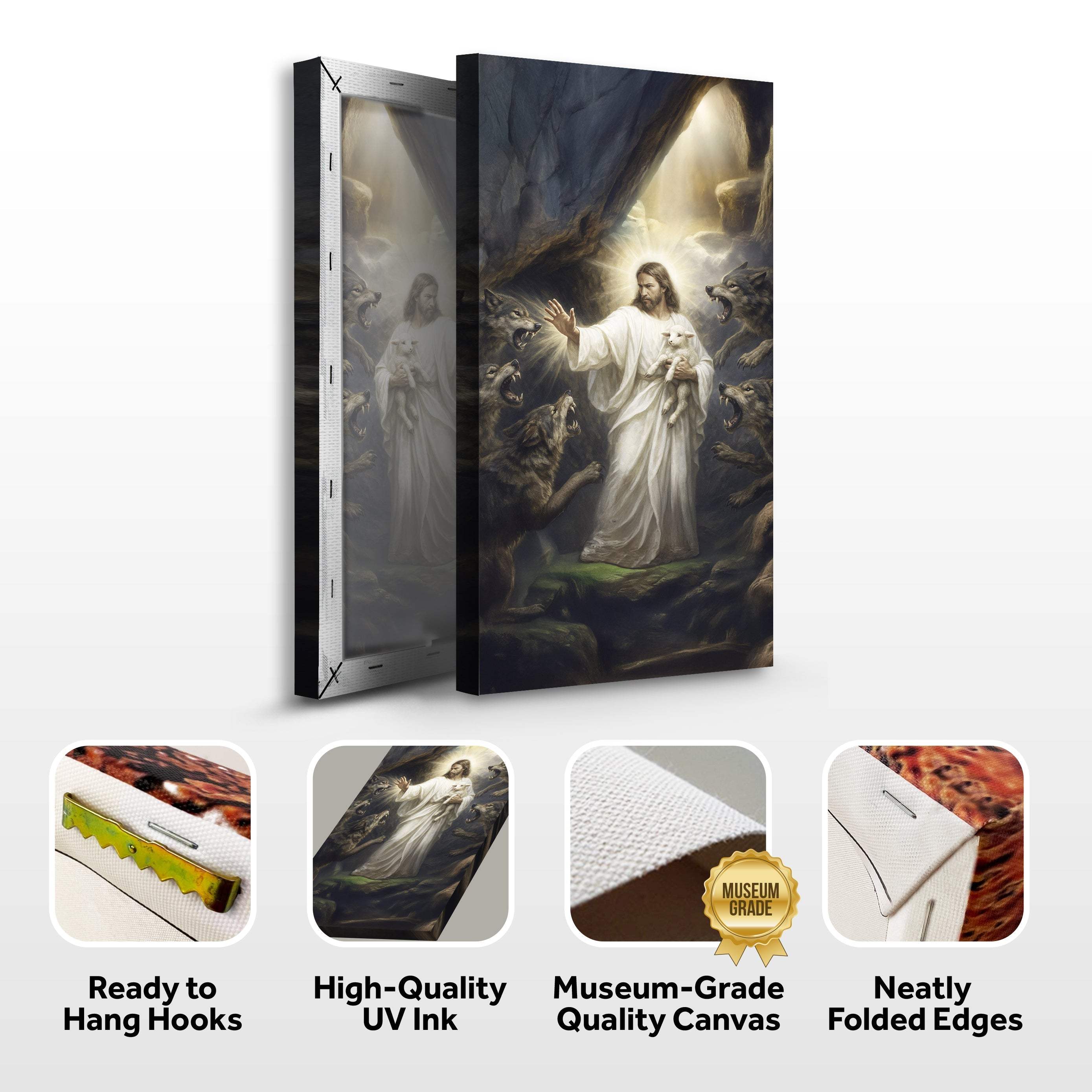 Jesus Protects The Lamb From Wolves Faith Wall Art XV - Image 8