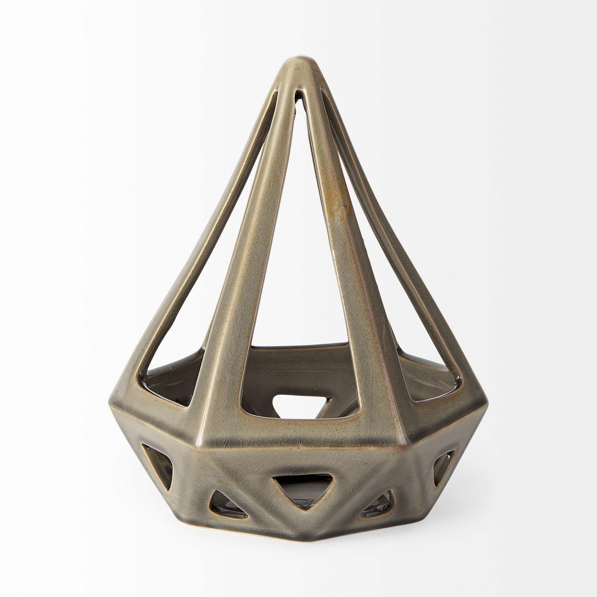 Khaki Crackle Glaze Ceramic Conical Sculpture - Image 2