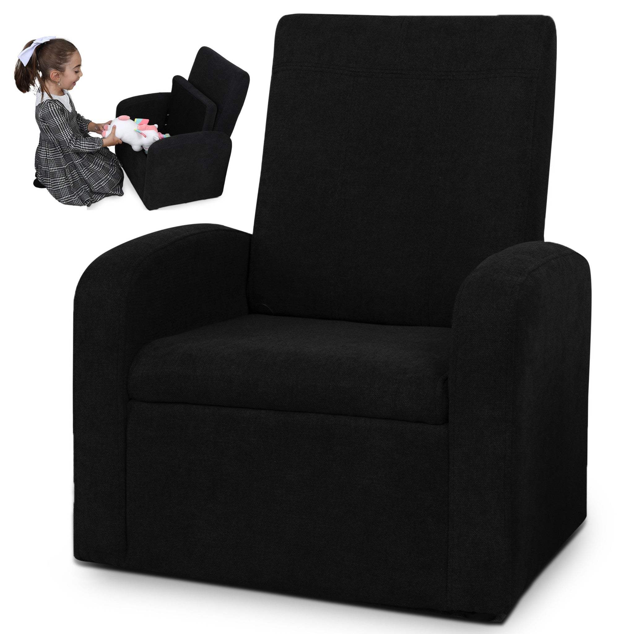 Kids Black Comfy Upholstered Recliner Chair with Storage - Image 4