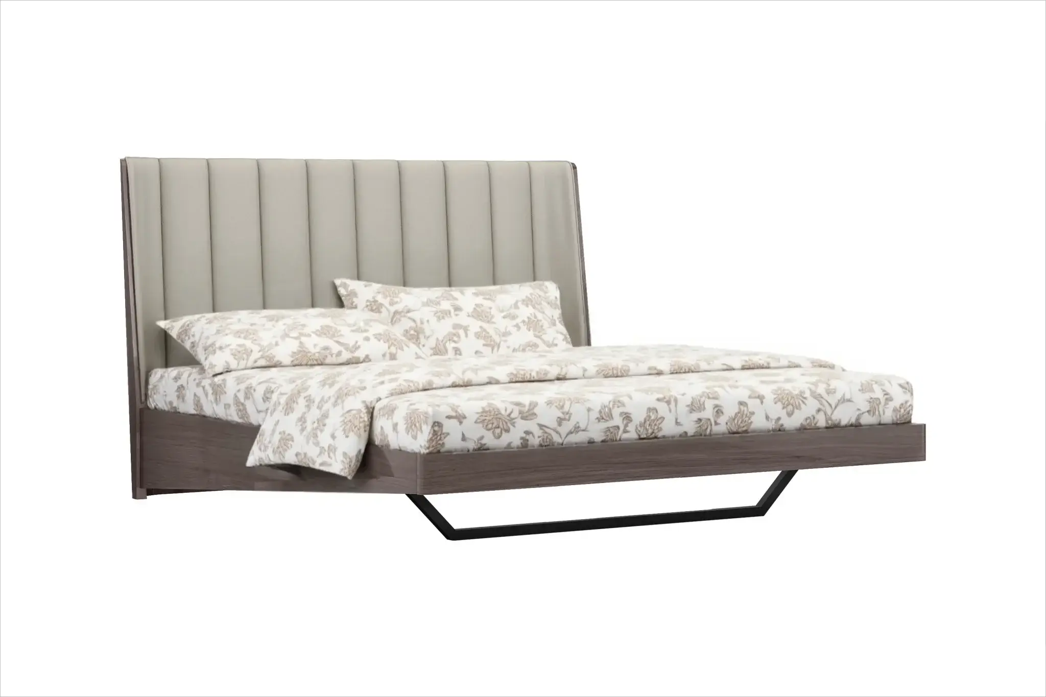 King Grey Upholstered Faux Leather and Ivory Gloss Bed Frame - Image 2