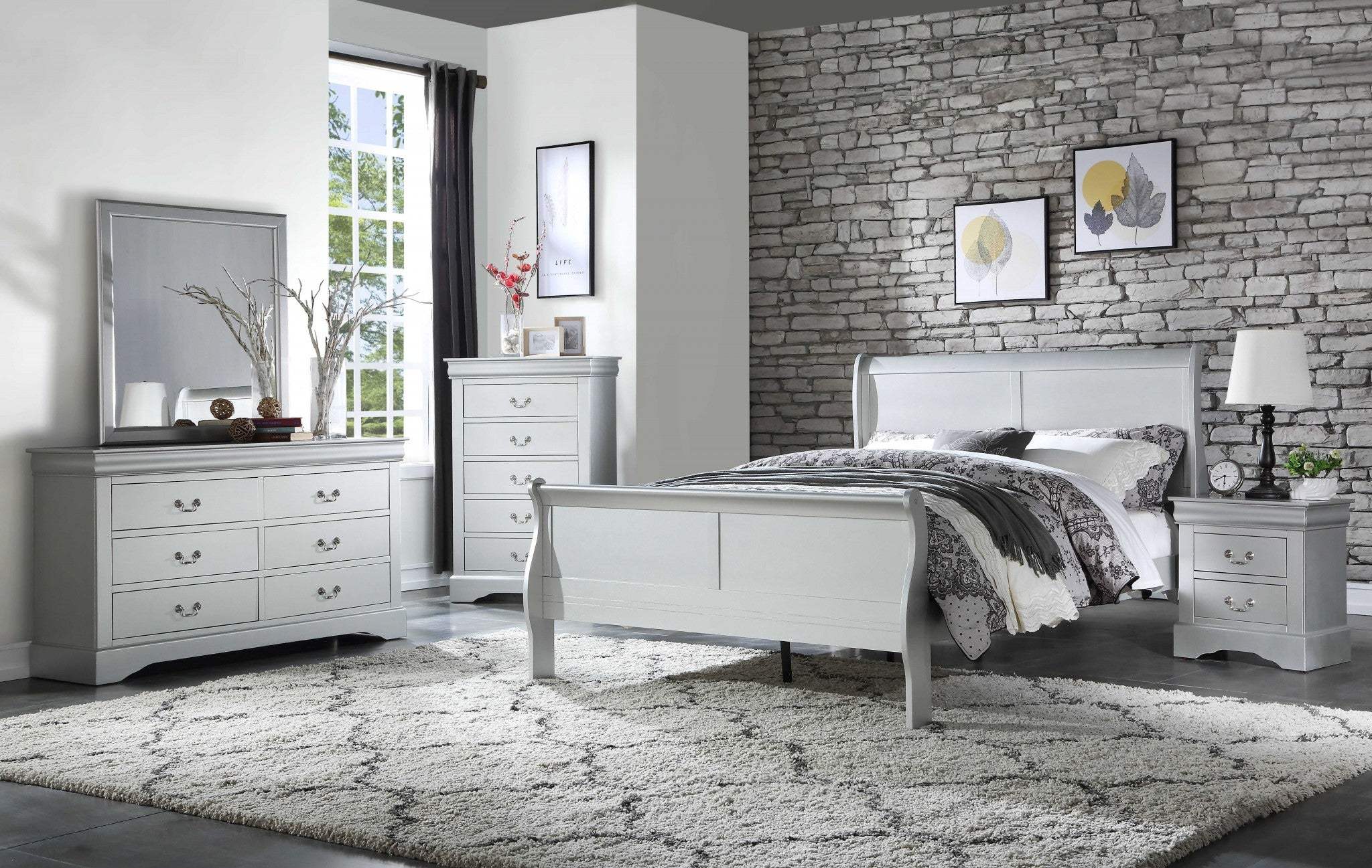 King Silver Sleigh Bed - Image 6