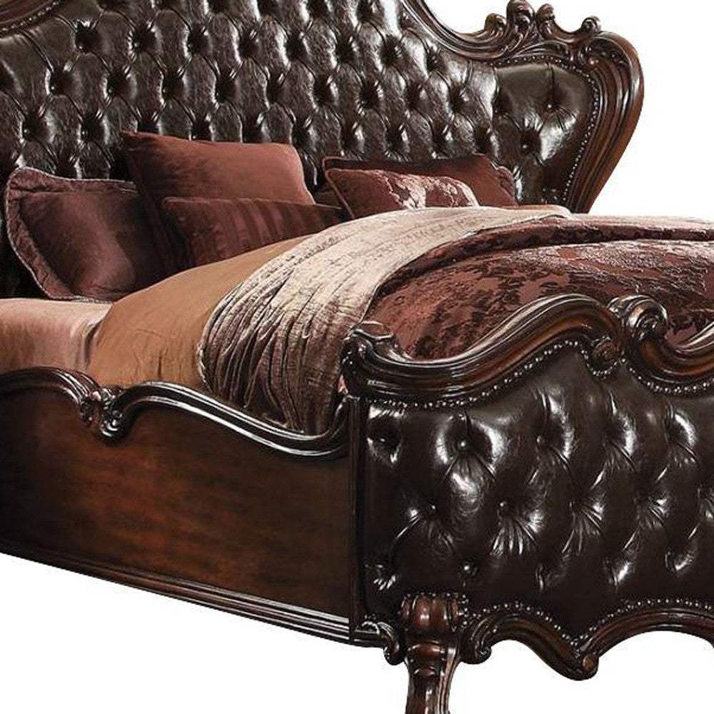 King Tufted Dark Brown Upholstered Faux Leather Bed With Nailhead Trim - Image 5