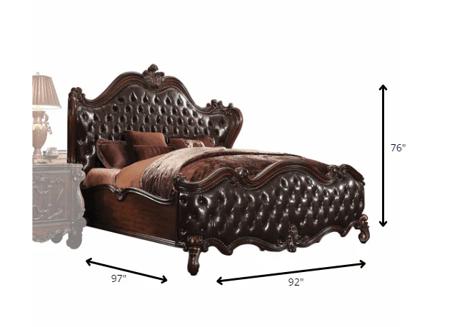 King Tufted Dark Brown Upholstered Faux Leather Bed With Nailhead Trim - Image 7