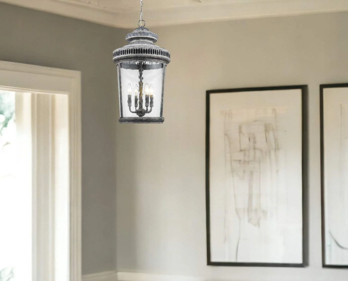 Kingston 4-Light Antique Lead Foyer Pendant With Curved Water Glass Panes - Image 2