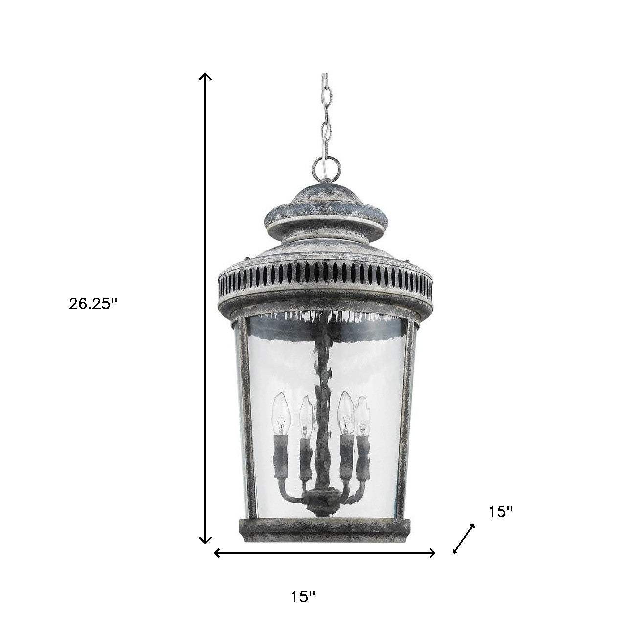 Kingston 4-Light Antique Lead Foyer Pendant With Curved Water Glass Panes - Image 5