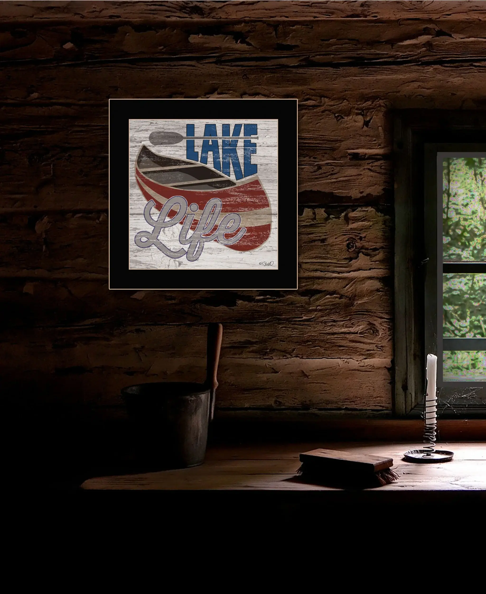 Lake Life Canoe 1 Black Framed Print Wall Art - Image 4