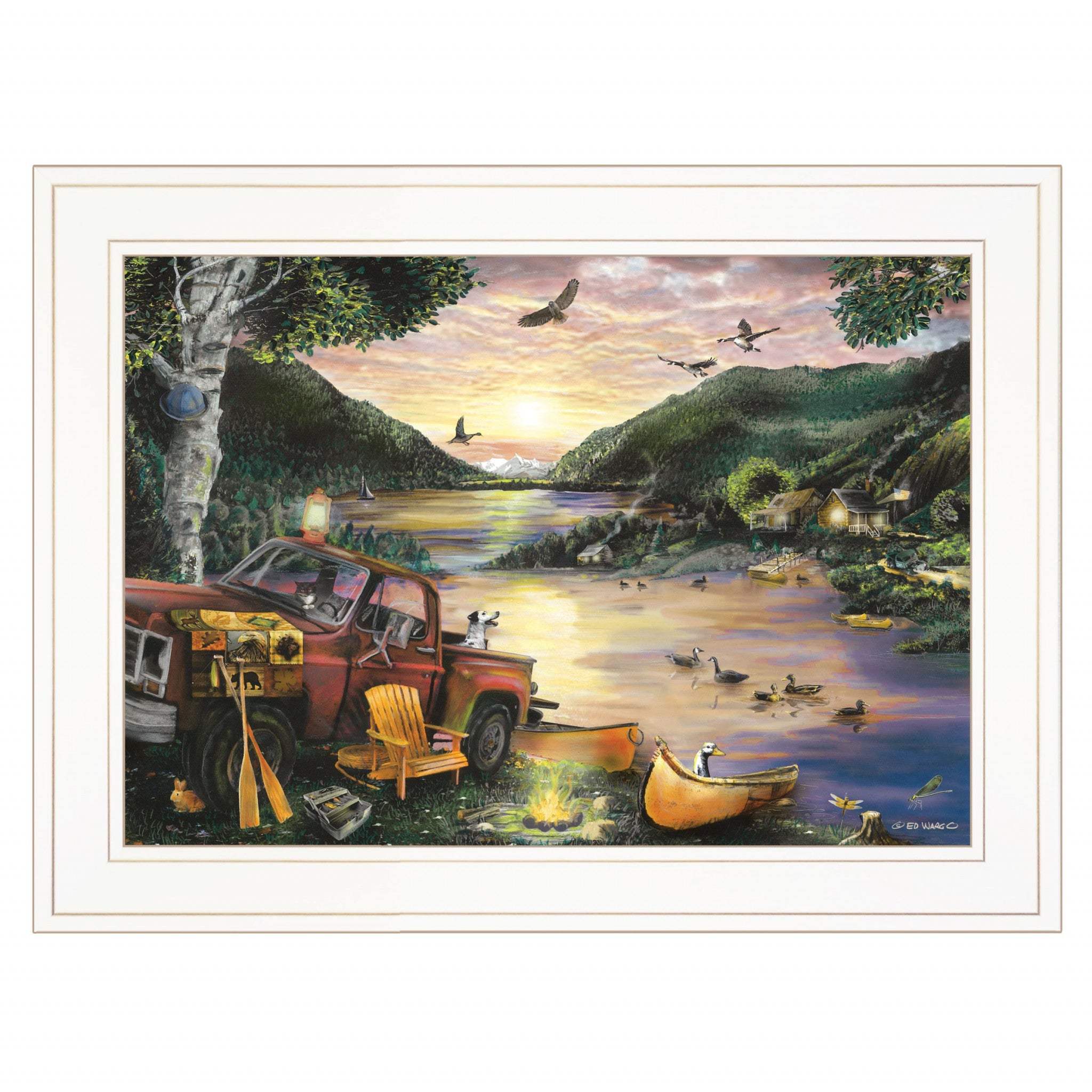 Lakefront Camping I 2 White Framed Print Wall Art - Image 2