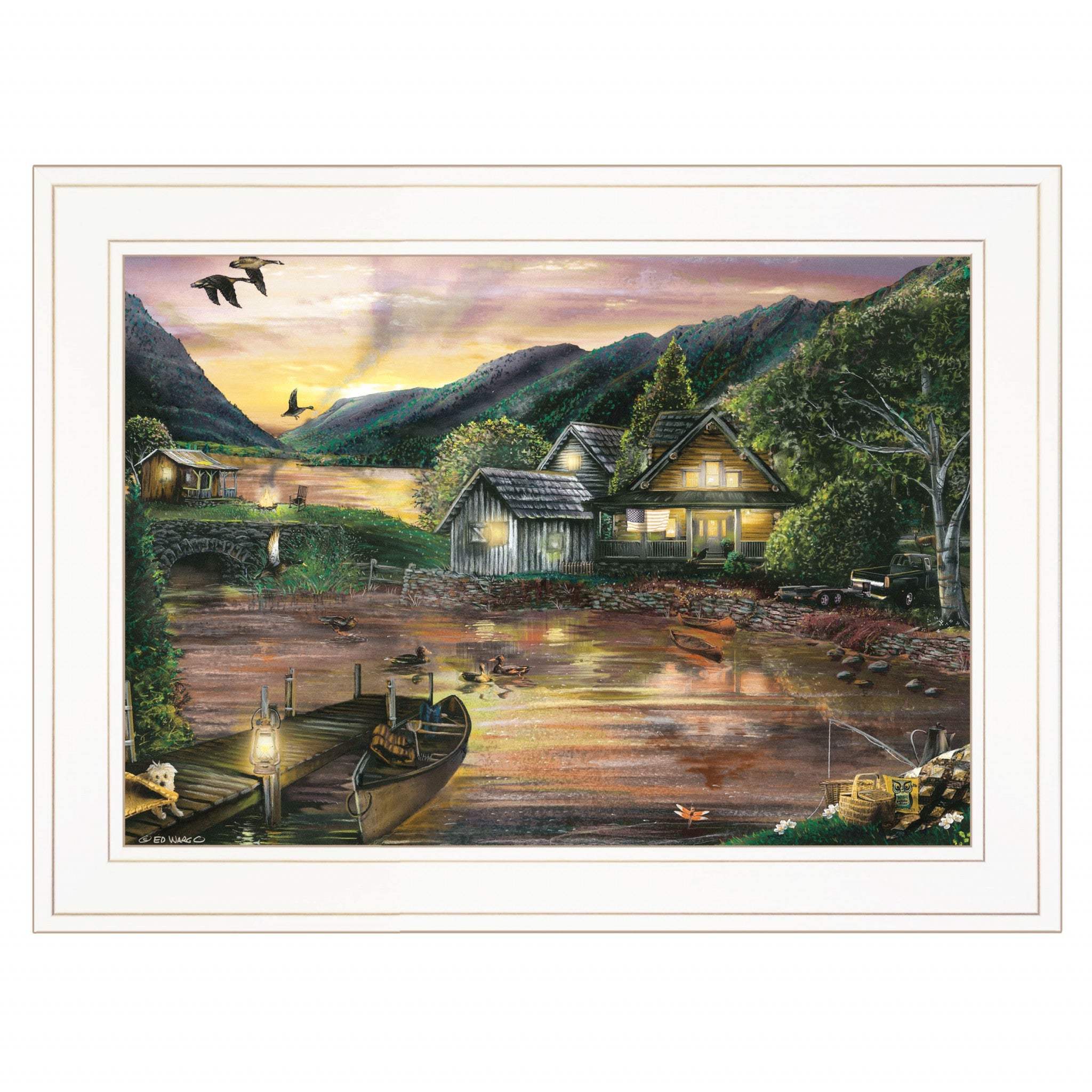 Lakefront Camping II 2 White Framed Print Wall Art - Image 2