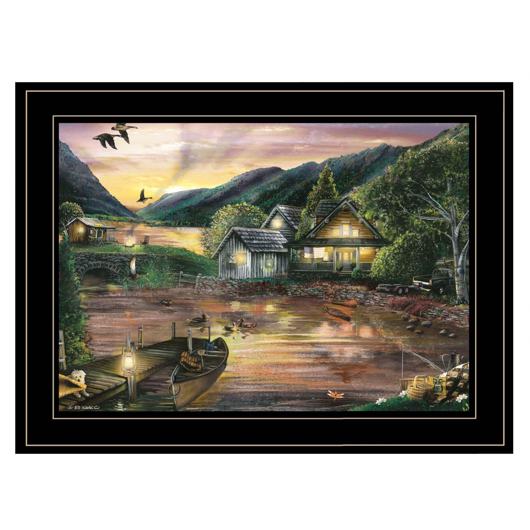 Lakefront Camping II 3 Black Framed Print Wall Art - Image 2