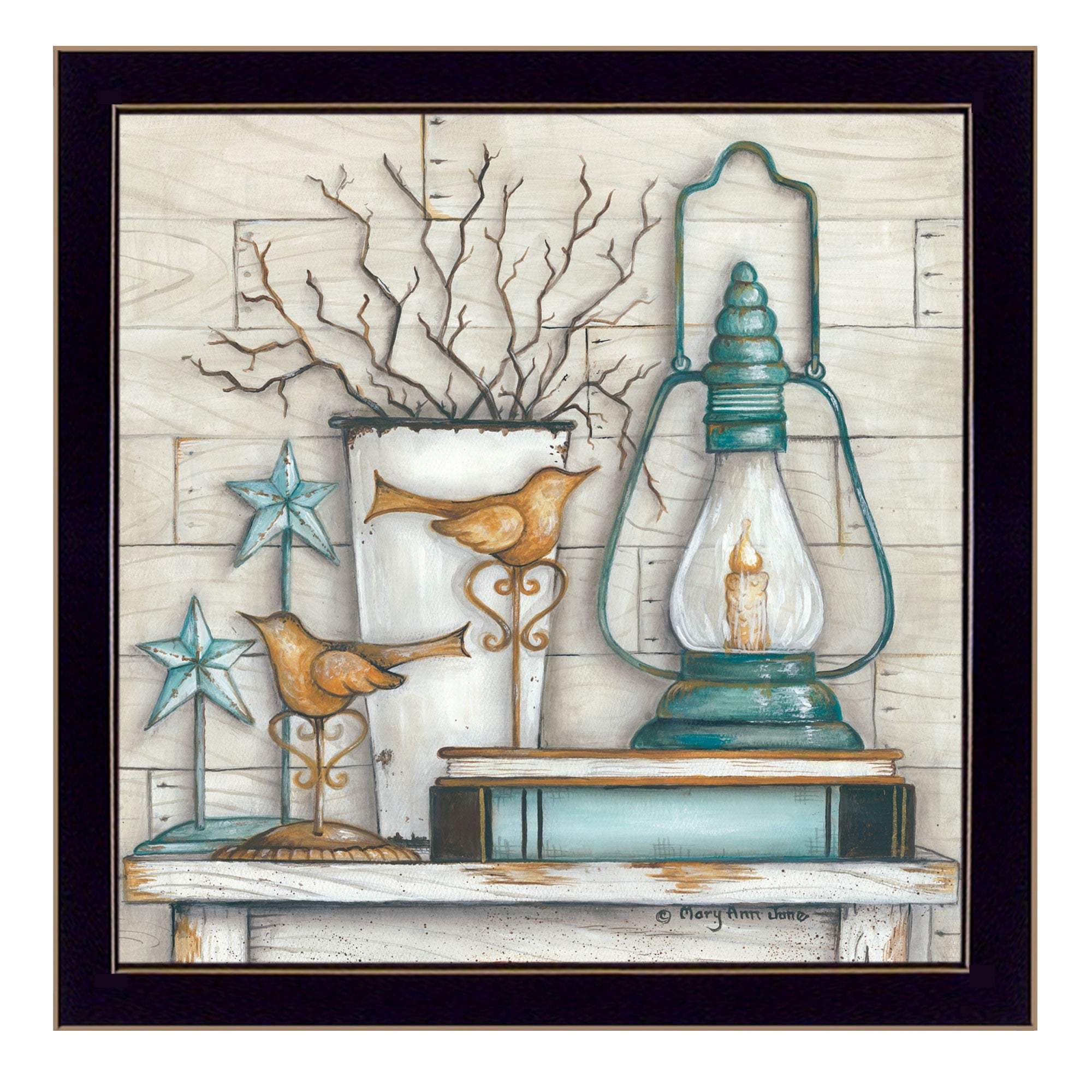Lantern on Books 1 Black Framed Print Wall Art - Image 2