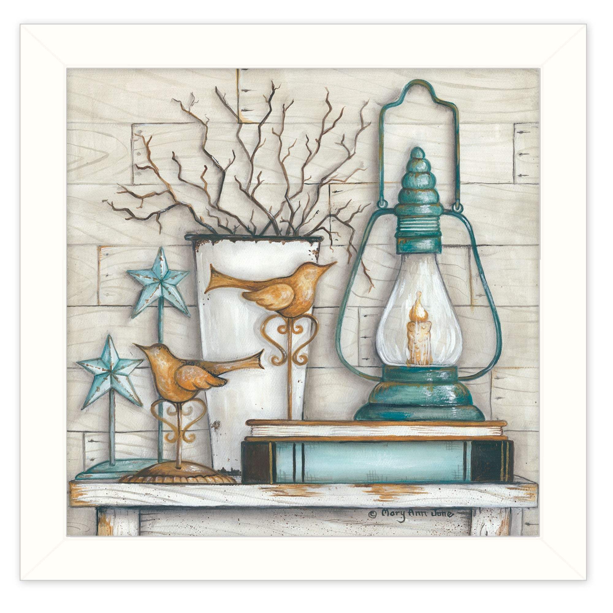 Lantern on Books 2 White Framed Print Wall Art - Image 2