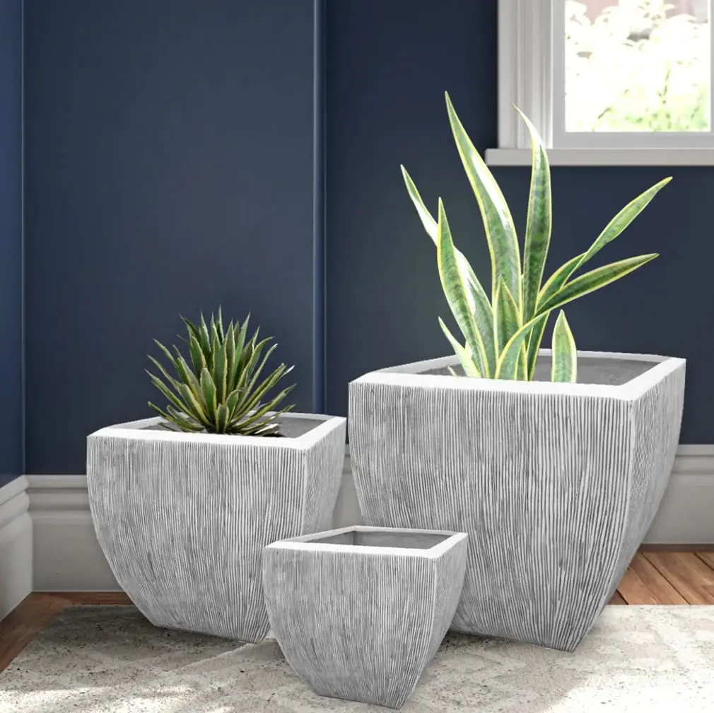 Large Distressed And Ribbed Flower Pot Planter - Image 3
