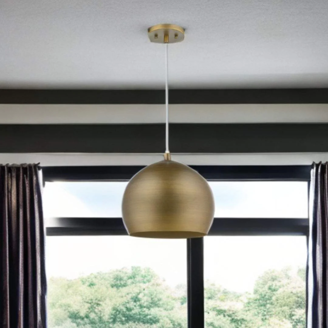Latitude 1-Light Hand Painted Antique Gold Pendant With Gold Interior Shade - Image 7