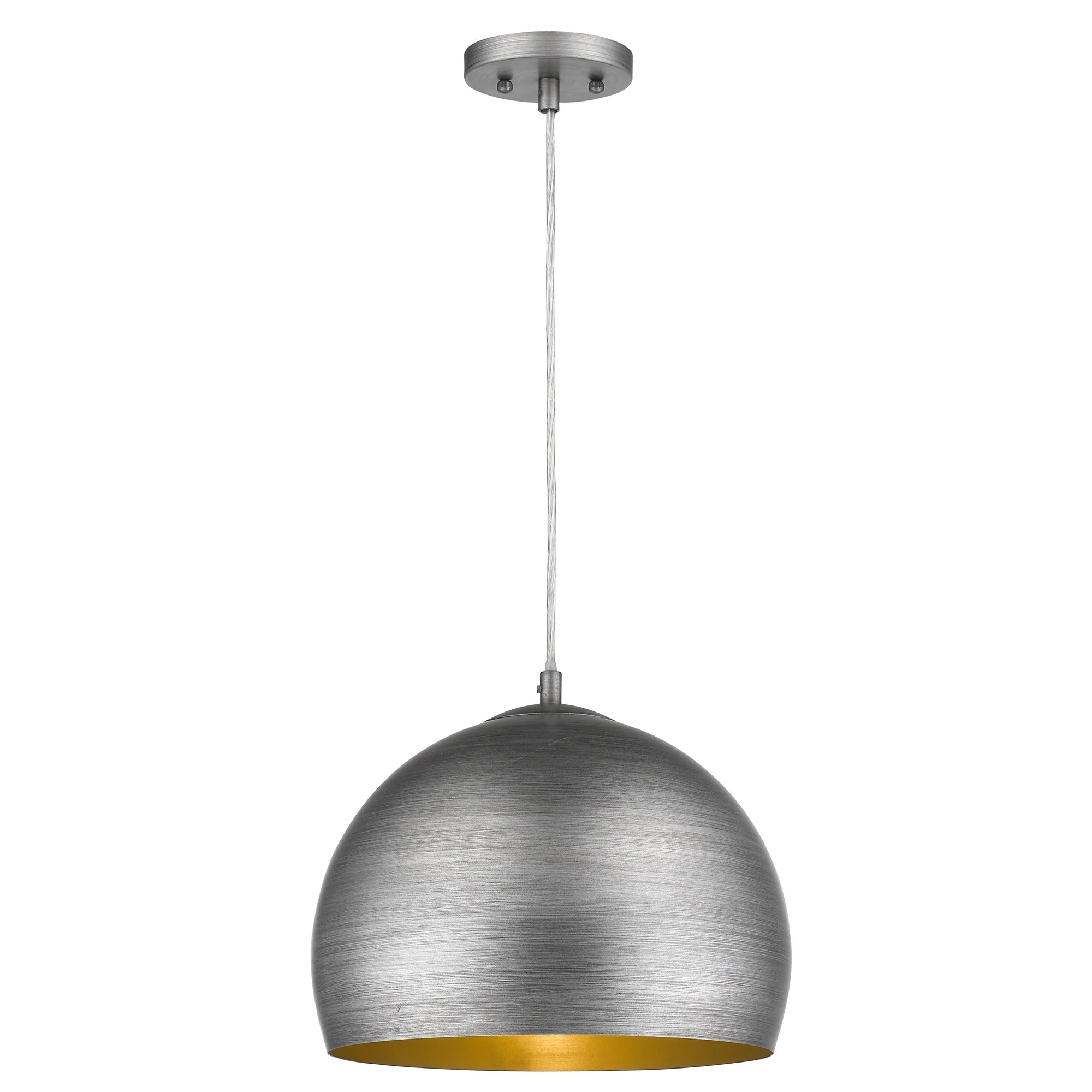 Latitude 1-Light Hand Painted Weathered Pewter Pendant With Gold Interior Shade (13.75") - Image 2