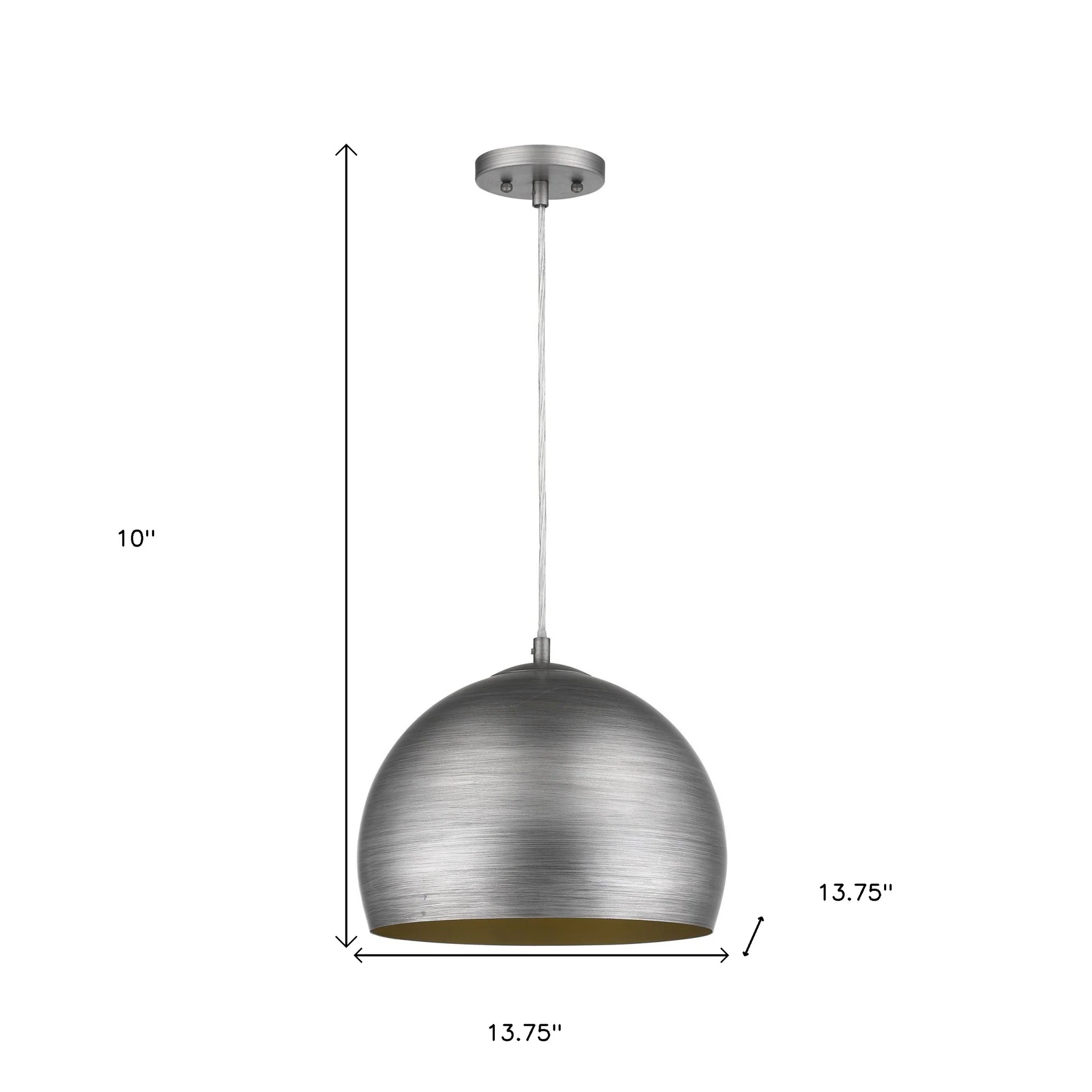 Latitude 1-Light Hand Painted Weathered Pewter Pendant With Gold Interior Shade (13.75") - Image 4