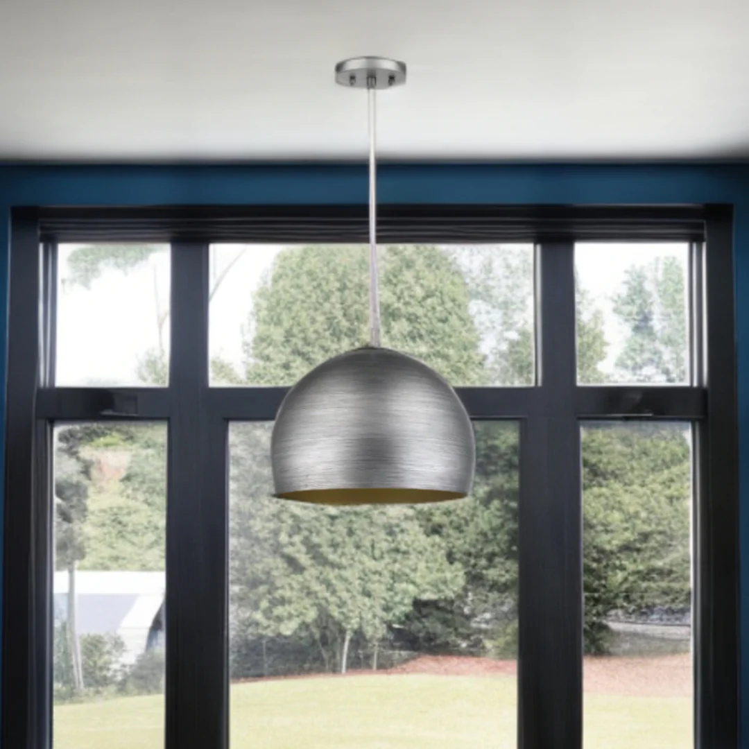 Latitude 1-Light Hand Painted Weathered Pewter Pendant With Gold Interior Shade (13.75") - Image 5