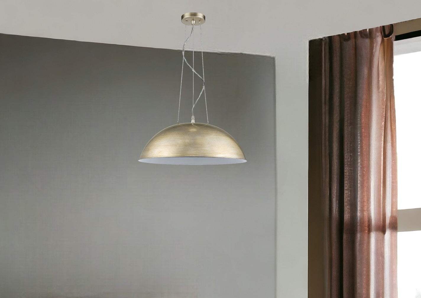 Layla 1-Light Washed Gold Bowl Pendant With Gloss White Interior Shade - Image 2
