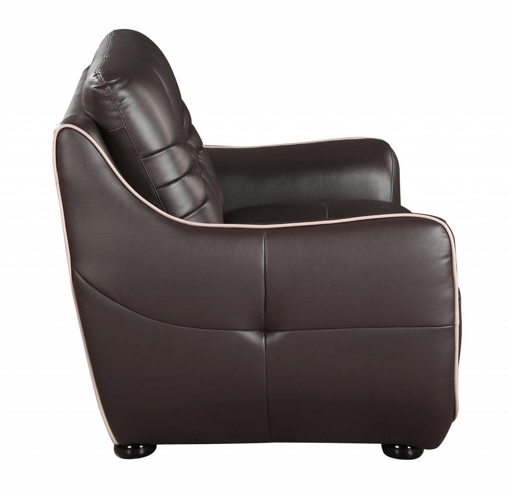 Leather Match Solid Color Flared Arms Club Chair Brown Legs - Image 4