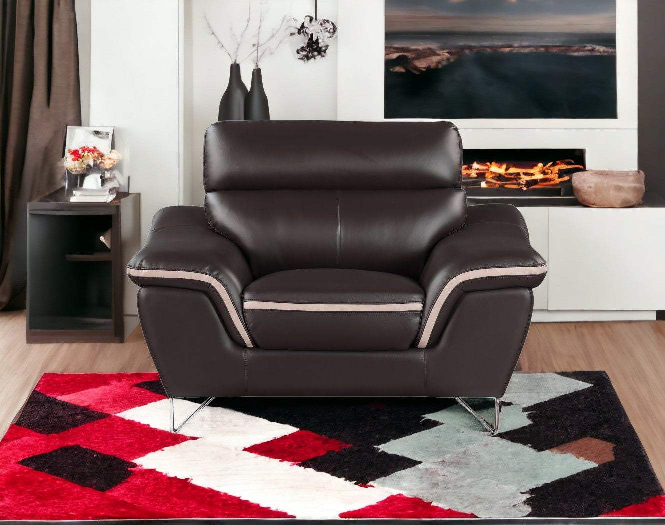 Leather Match Solid Color Pillow Top Arms Club Chair Silver Legs - Image 5