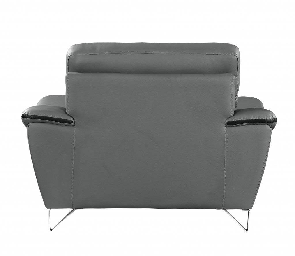 Leather Match Solid Color Pillow Top Arms Silver Legs - Image 3