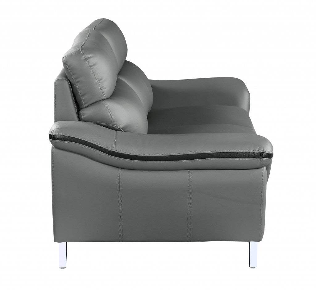 Leather Match Solid Color Pillow Top Arms Silver Legs - Image 5