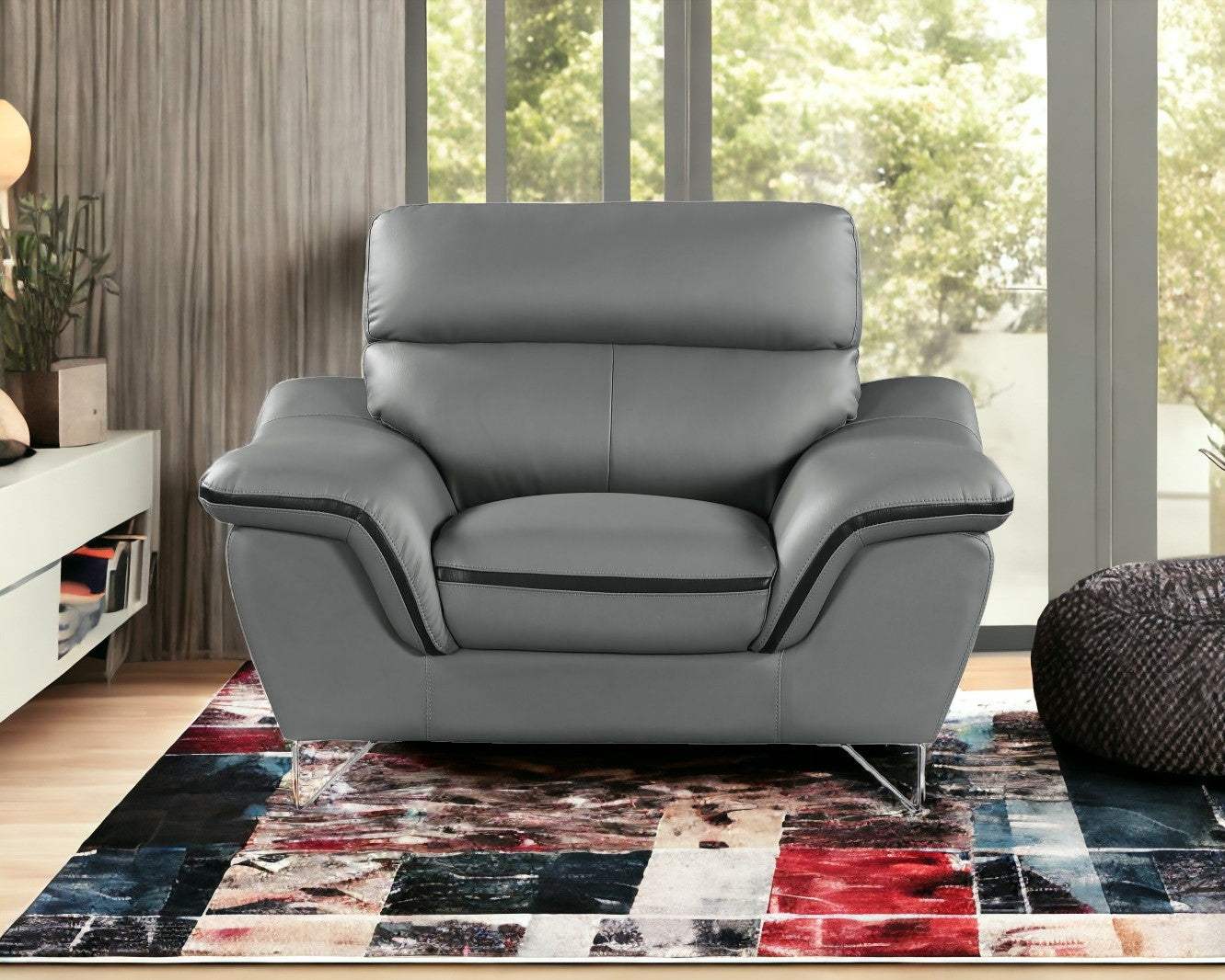 Leather Match Solid Color Pillow Top Arms Silver Legs - Image 6