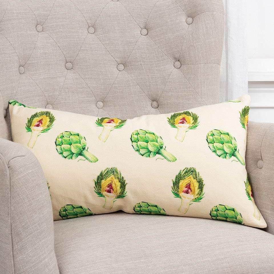 Lemon Green Artichoke Embroidered Lumbar Pillow - Image 6