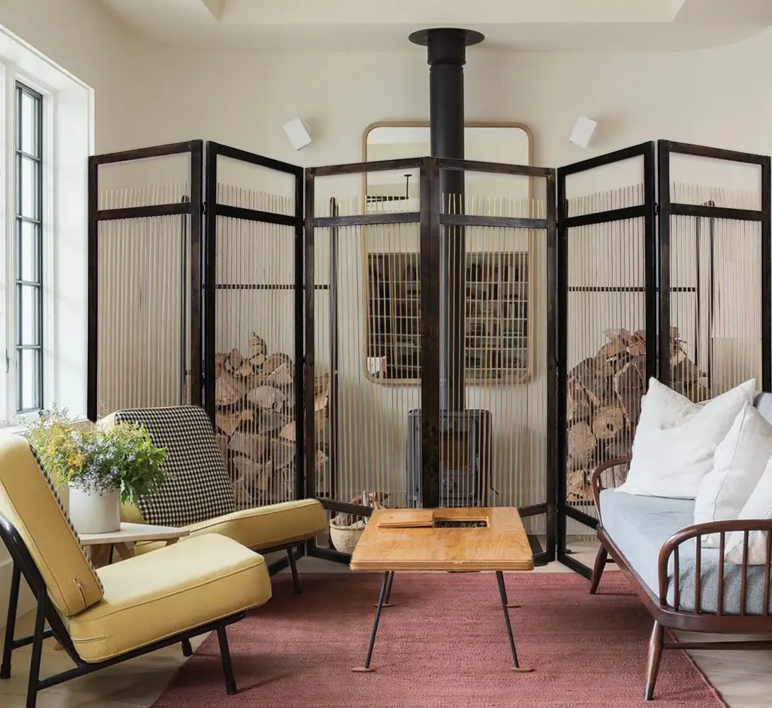 Light and Dark Rattan Three Panel Room Divider Screen - Image 6