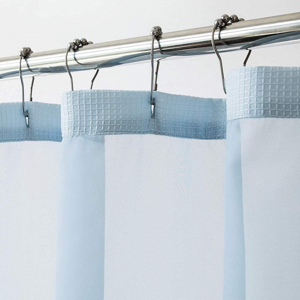 Light Blue Sheer and Grid Shower Curtain and Liner Set - Image 2
