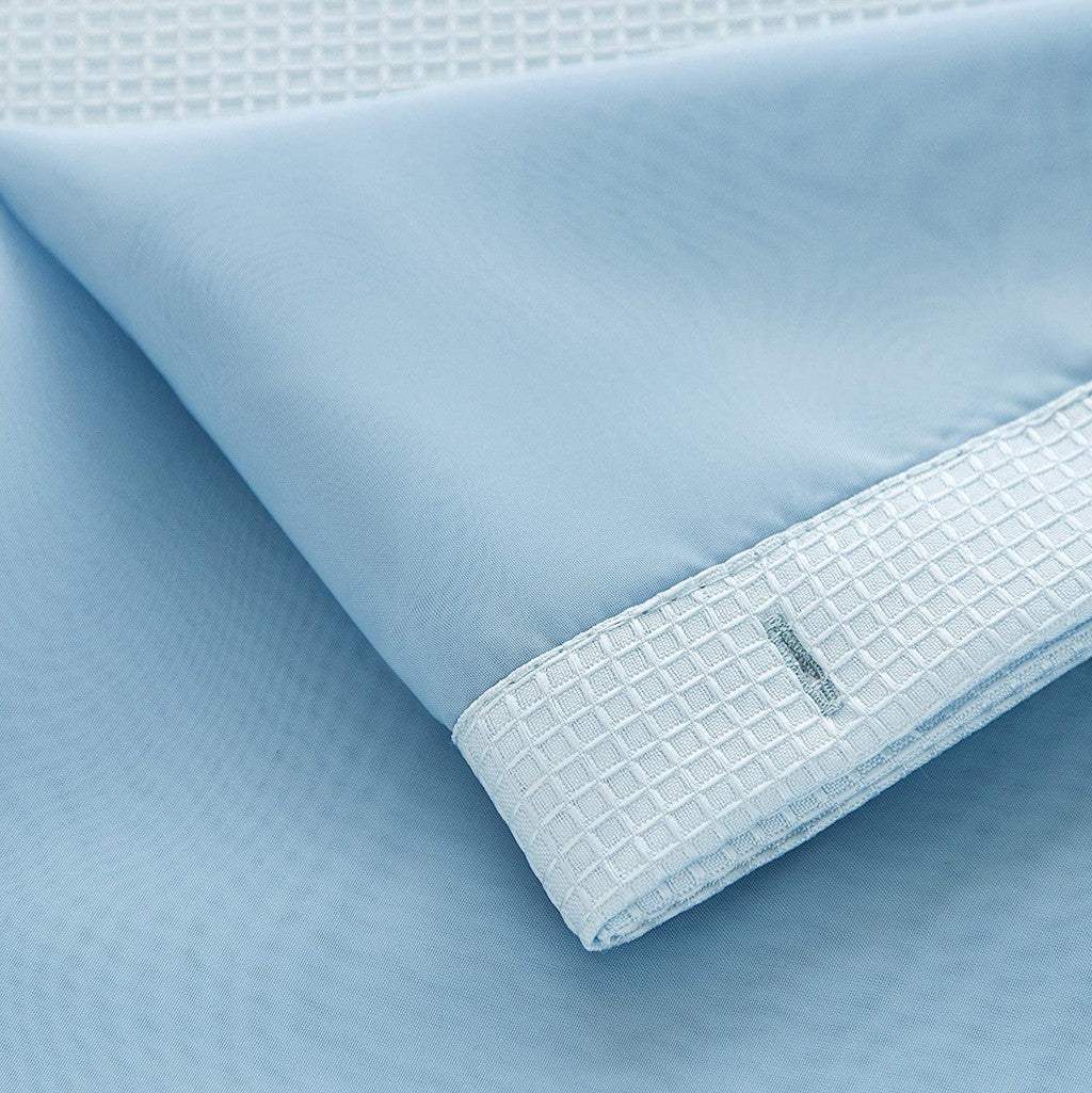 Light Blue Sheer and Grid Shower Curtain and Liner Set - Image 5
