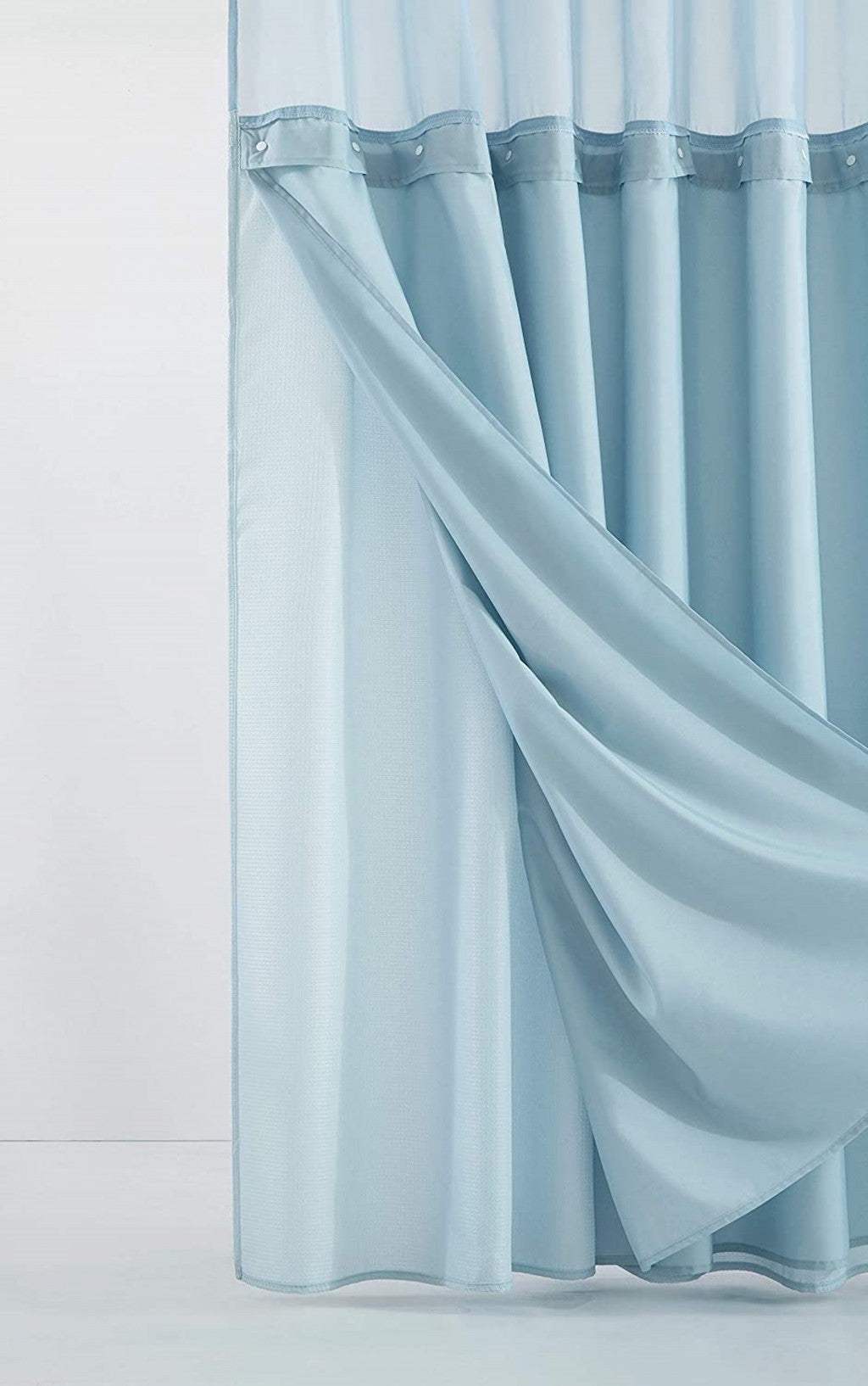 Light Blue Sheer and Grid Shower Curtain and Liner Set - Image 6