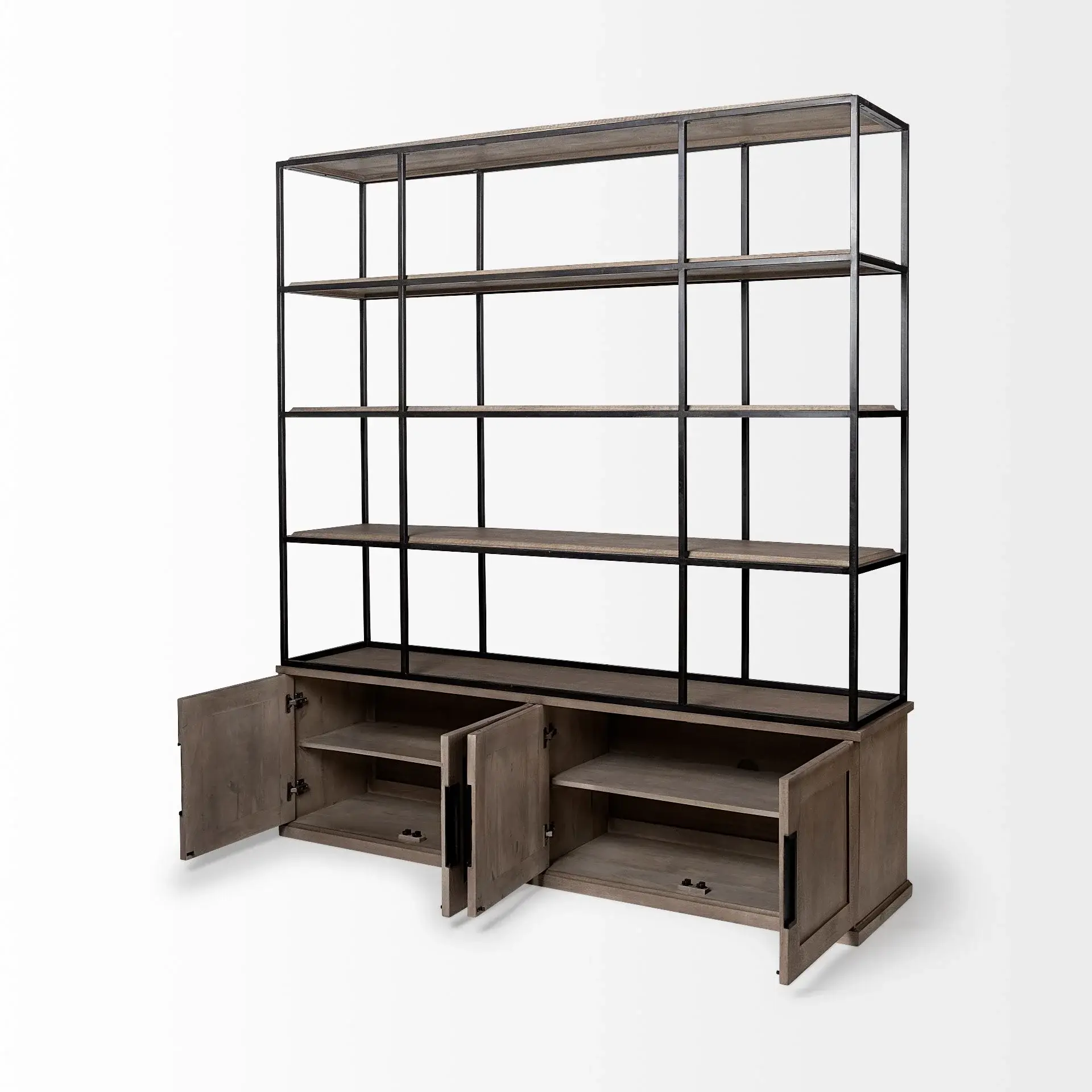 Light Brown Wood And Iron Shelving Unit With 3 Shelves - Image 5