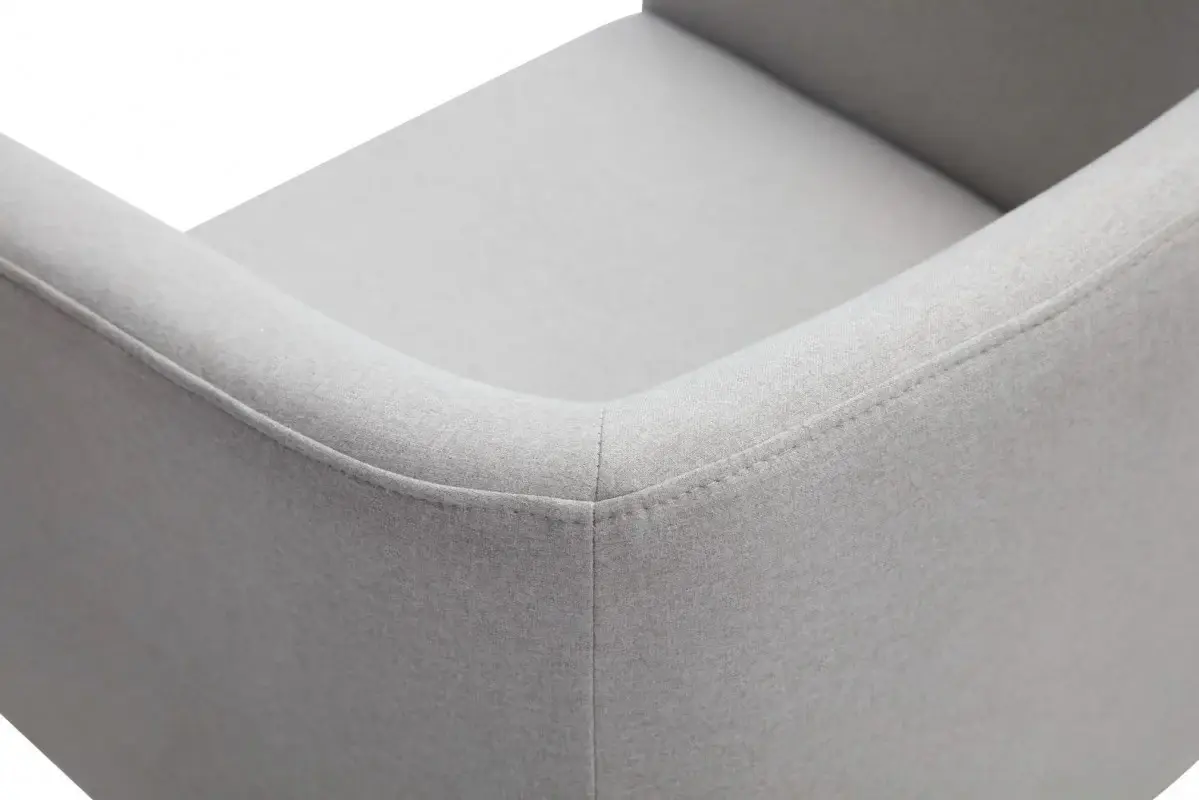 Light Gray And Antiqued Brass Upholstered Fabric Dining Arm Chair - Image 6