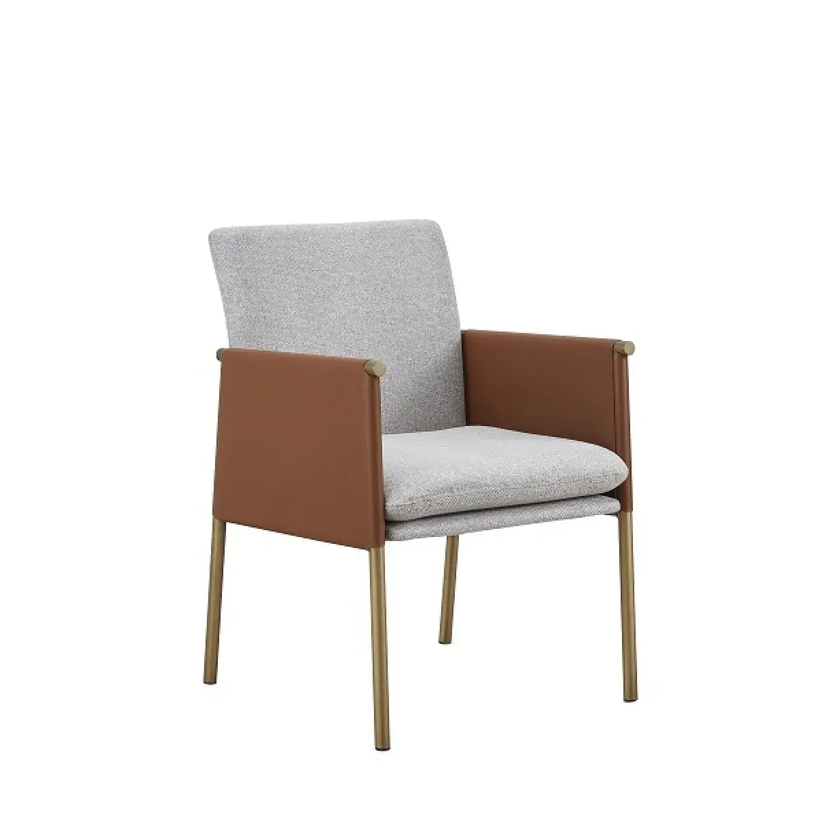 Light Gray And Antiqued Brass Upholstered Fabric Dining Arm Chair - Image 2