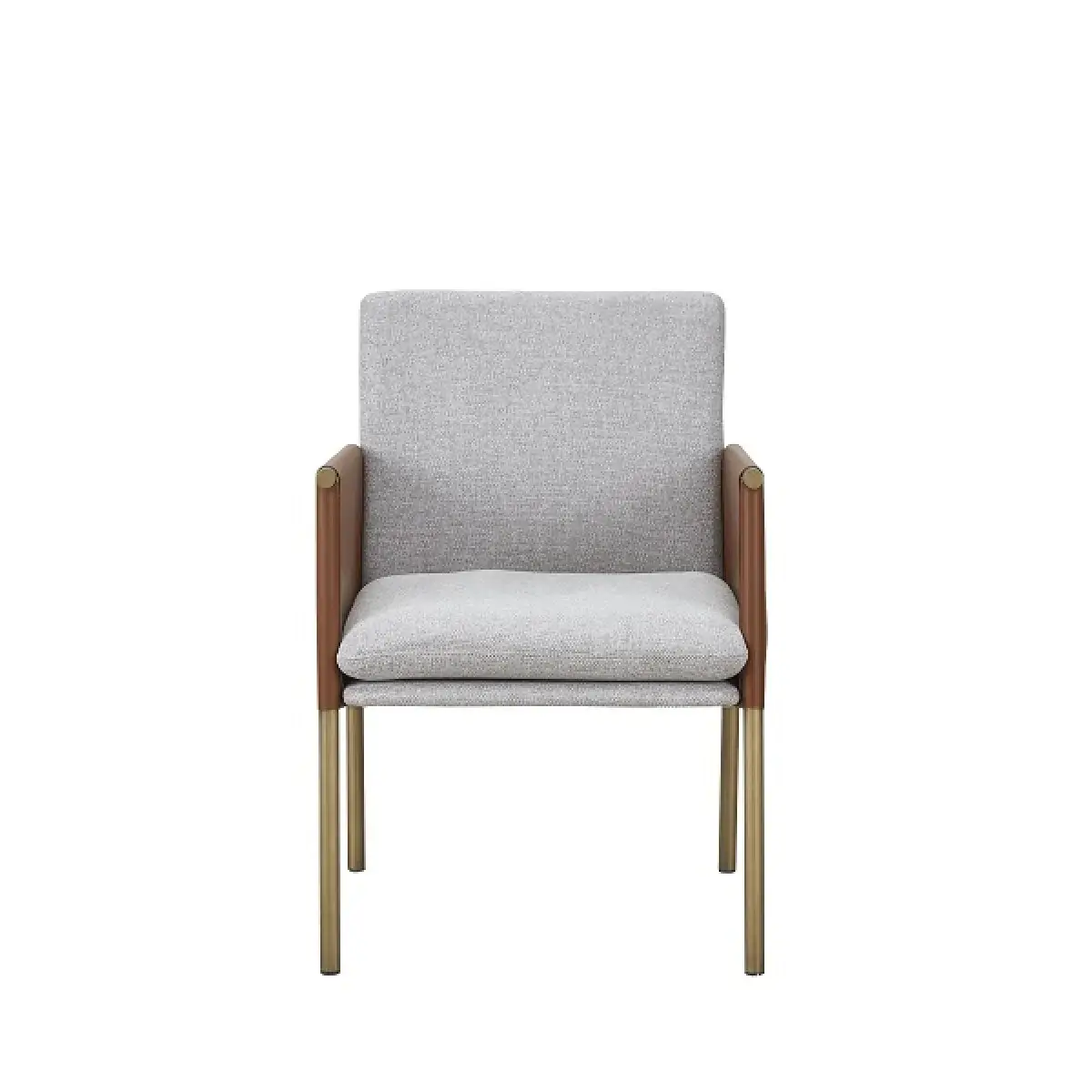 Light Gray And Antiqued Brass Upholstered Fabric Dining Arm Chair - Image 3