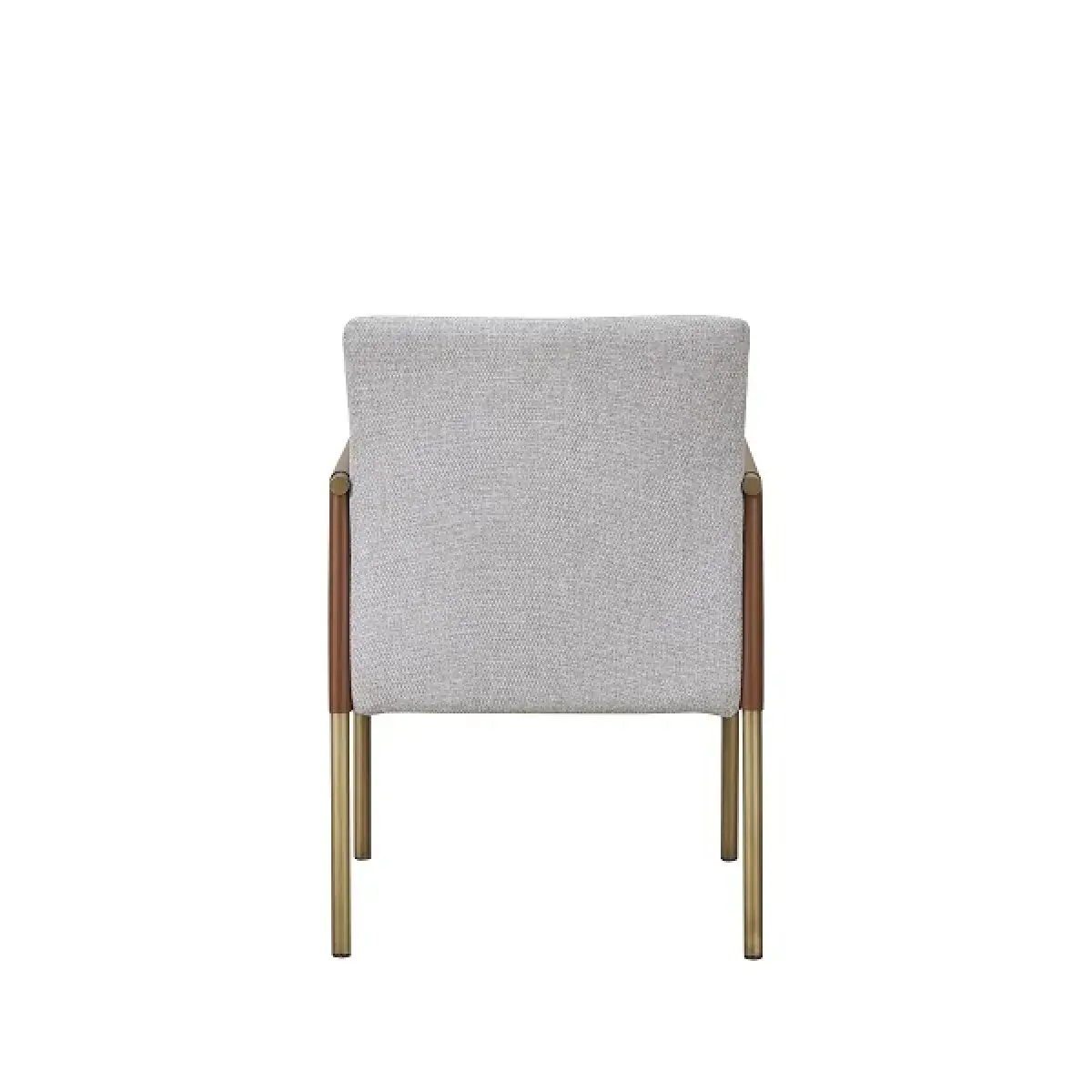 Light Gray And Antiqued Brass Upholstered Fabric Dining Arm Chair - Image 4