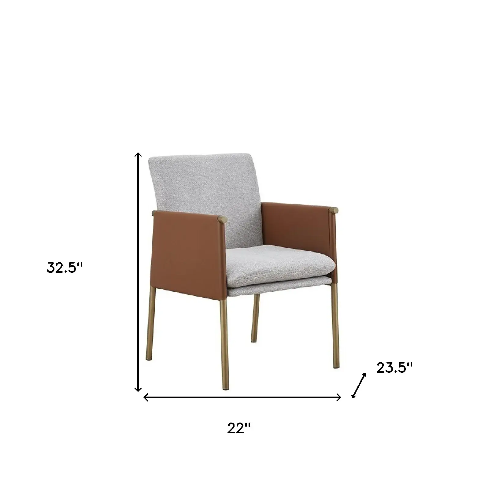 Light Gray And Antiqued Brass Upholstered Fabric Dining Arm Chair - Image 6