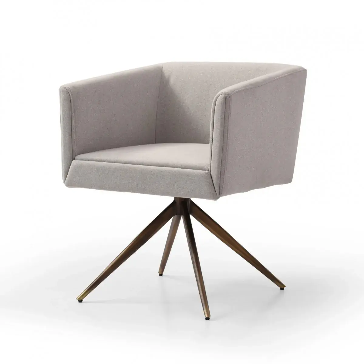 Light Gray And Brass Upholstered Fabric Dining Arm Chair - Image 3