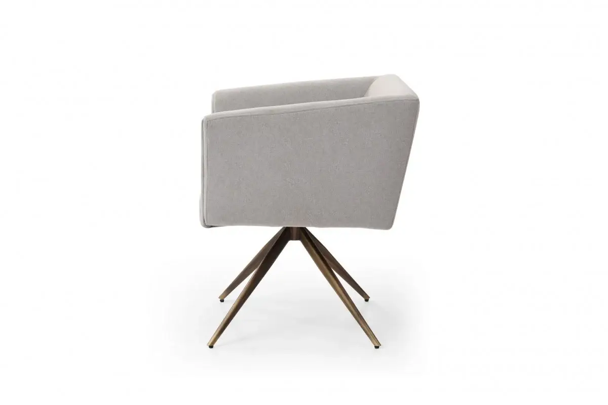 Light Gray And Brass Upholstered Fabric Dining Arm Chair - Image 4